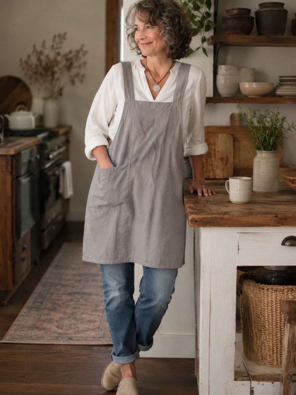 Grey Linen Apron